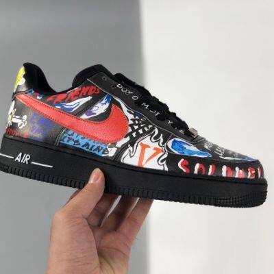 Nike Air Force 1 Low Shoes in Black Yellow For Women and Mens