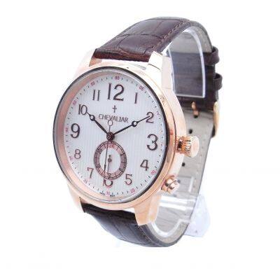 Stainless Steel Case Fashion Man Watch Genuine Leather Dual Time Quartz Watch photo-4