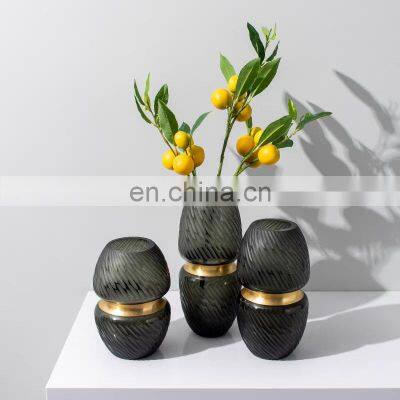 Luxury Home Decoration And Garden Flower Grey Gilded Glass Bottle Vase For Home Decor