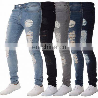 China factory custom wholesale,  made high quality popular high waist breathable mens slim ripped skinny jeans/