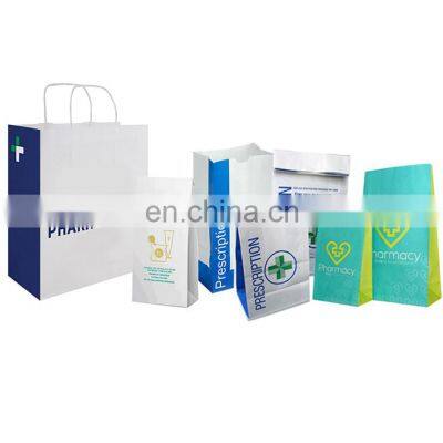 Custom Printed White Kraft Medicine Prescription Pill Pharmacy Paper Bag For Hospital