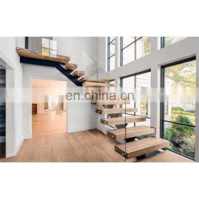 U shape wood tread invisible stringer straight stairs