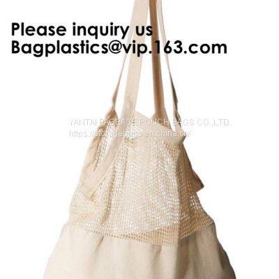 Organic Pure Cotton String Net Tote Shopping Bag With Long Handle Durable Washable Logo Customize Shopping Handbag Large photo-5