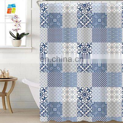 Latest Design Blue Tile Collection Peva Shower Curtain photo-3