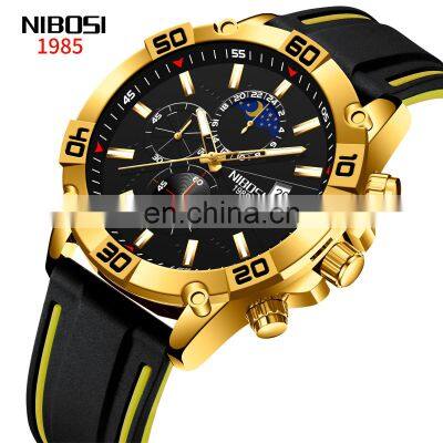 NIBOSI New Sport Chronograph Mens Watches Top Brand Luxury Quartz Clock Waterproof Luminous Silicone Watch Men Relogio Masculino