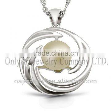 round nature freshwater pearl 925 silver pendant necklace