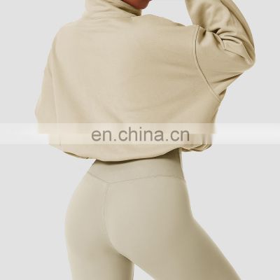 Hot Sale High Collar Quarter Zipper Warm Pullovers Long Sleeve Women Drawstring Hem Sweatshirts