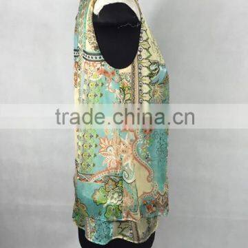 High Quality Silk Chiffon Modal Printed Sleeveless Blouse photo-4