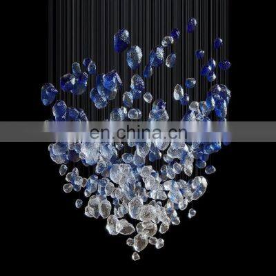 Hotel lobby blue glass art modeling custom lamps glass lamps chandelier pendant light stone crystal chandelier