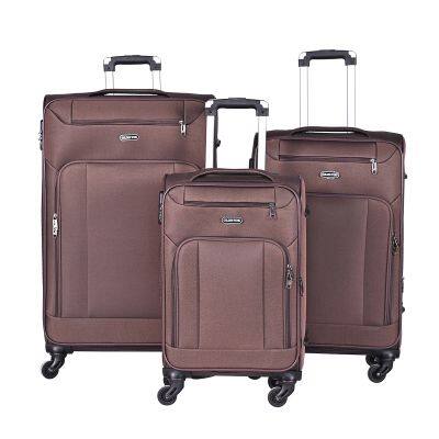 brown 20 24 28 inch  polyester fabric rolling trolley bags set  cloth suitcase luggage  spinner wheel  china pengteng factory