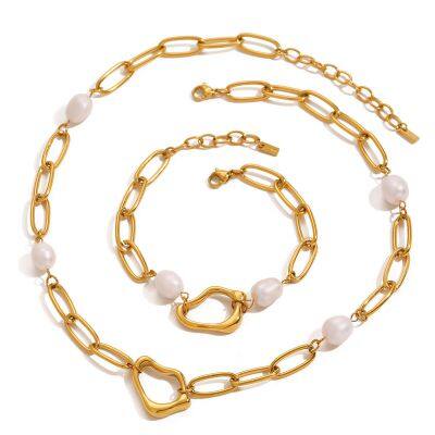 Wholesale Minimalist Stainless Steel Square Pearl Chain Necklace With Lobster Clasp