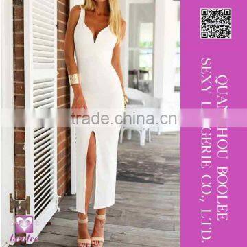 2015 New Stylish Latest popular hot Sexy Front Split Long White Dress