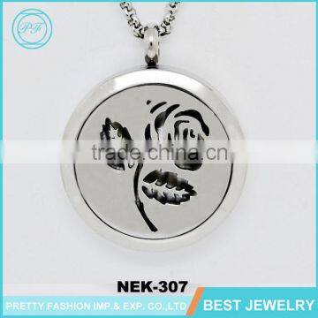 New Designs Round Pendant Flower Stainless Steel Diffuser Necklace