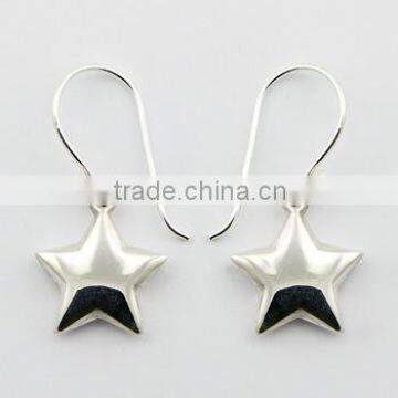 Puffed Sterling Silver Star Earrings On Swing Loops