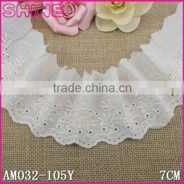 Stock 2.85" Bleach White Organic 100% Cotton Embroidery Laces with Flower Embroidery Lace Fabric