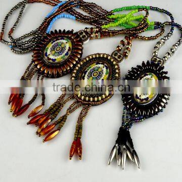 Dress decoration colourful bohemian style pendant trimming applique, bohemia pattern necklace