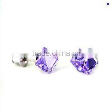 Fancy Square Shaped Purple Crystal Stud Earrings