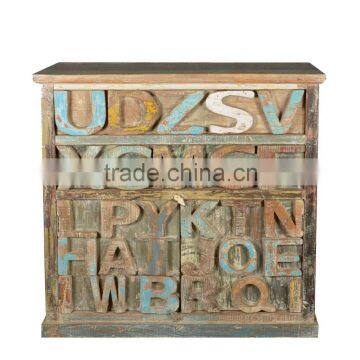 Hot and New Unique style Letter Engraved Drawer and Cabinet, Popular Vintage look Rustic finish Engraved Letter Drawer Cabinet