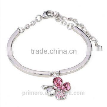 Hot Fashion Silver Lucky Four Clover Chain Bracelets With Natural Crystal Bangle photo-5