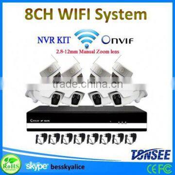 2015 new hot fashion dome and bullet ip camera 8ch poe nvr system,8channel security wifi ip camera alarm system