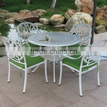 Outdoor Patio White Round Dining Table and Chairs Set Garden Furniture Cast Aluminium