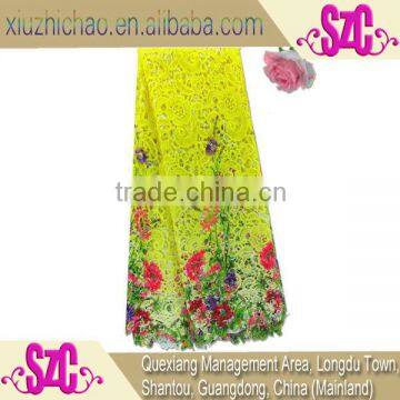 LXE010 printed flower polyester yellow african chemical lace