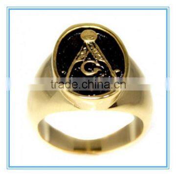 Masonic Insignia stainless steel Gold Ring With Black Enamel