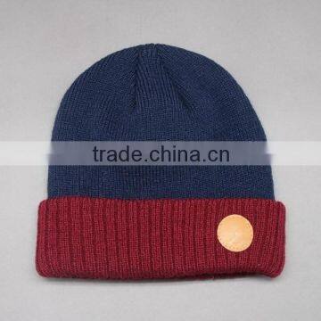 ACRYLIC LEATHER PATCH LOGO KNITTED MILITARY CAP