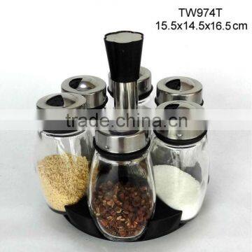 TW974T 6pcs glass spice jar set with plastic stand