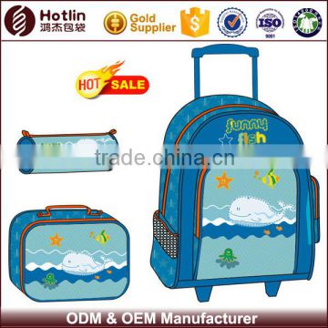 Blue Whale Boy Trolley Kids School Bag Set