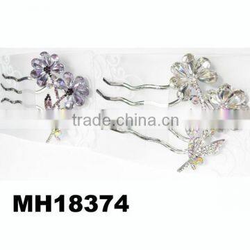 fashion bridal double crystal flower hair comb