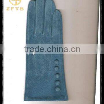 Hot sale ladies blue color pig suede leather gloves with competitive price