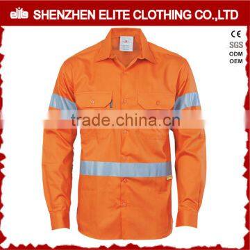 UPF 50+ anti uv men 3M reflective orange cotton drill work shirt