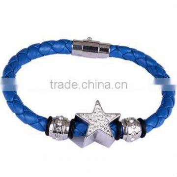 Latest Leather Jewelry Stainless Steel Braided Blue PU Bracelet Manufacturer & Factory & Supplier