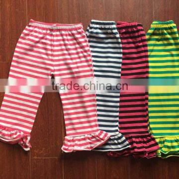 Adorable triple ruffle pants red solid color girls cotton pants for sale polka dot ruffle infant footed pants