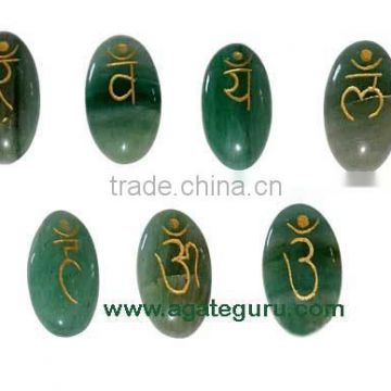 Green Aventurine Engraved Sanskrit Oval Chakra Set : Wholesaler Manufacturer