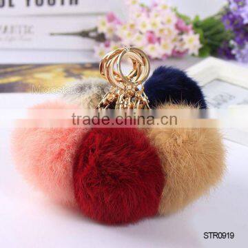 8cm Mobile Phone Decorative Handbag Key Chain Rabbit Fur Ball Pom Pom Fur Key Chain