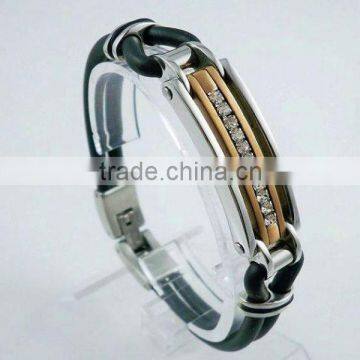 Stainless steel zirconia silicone bracelet hot sale#17002