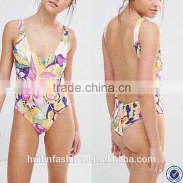 sexy one-piece swimsuits wholesale all over print open back swimming suit