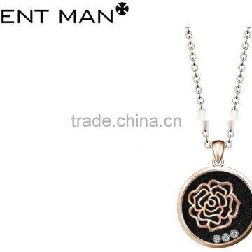 vogue costume jewelry set rose pattern jewelry sets stainless steel round charm pendant china wholesale