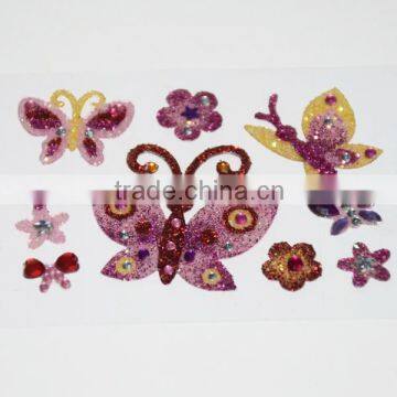 3D shinning butterfly glitter sticker with rhinestones self adhesive rhinestone sticker flat back rhinestones manufacturer