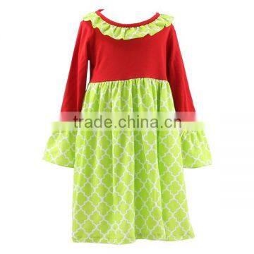 Children Frock Model Baby Christmas Dress Wholesale Long Sleeve Dress Quatrefoil Print Dress photo-2
