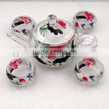 2015 Wholesale Watercolor Crystal Teaport With Cup, Crystal Tea Set for Home Decoration photo-3