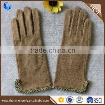 Fashion plain style women winter light brown knit wool gloves