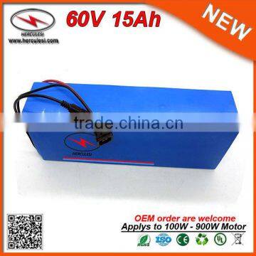 Cylindrical 16S7P 18650 Lithium Cells Rechargeable 60v 15Ah Battery Pack for Portable DVD Player / 900W Electric Scooter
