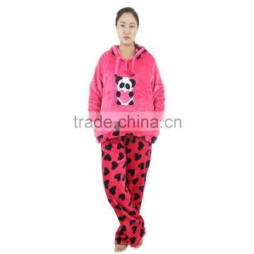 Kevince flannel pyjama set heart print cap knitting woman clothing nightwear homewear MOQ 1000sets