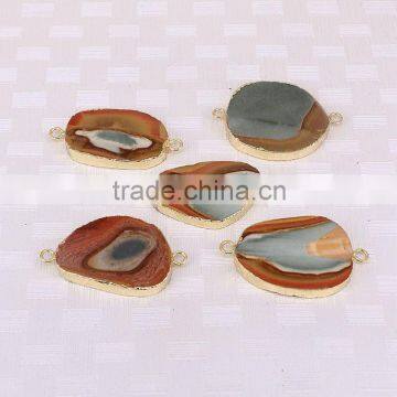 Charm Agate Druzy Connector Beads, Gold Plated Edged Picture Stone Beads For Jewelry Making photo-3