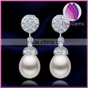 2015 new 925 sterling silver freshwater AAA 9-10mm pearl earring with cz stone