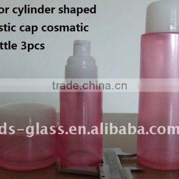 cosmetic packaging pink color cylinder shaped with plastic caps