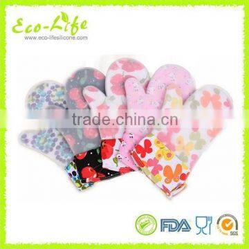 Heat Resistant Quilted Silicone Cotton Lining Gloves, BBQ Silicone Mitts photo-2